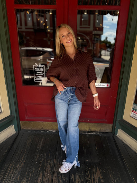 All Checked Out – Brown Checkered Top
