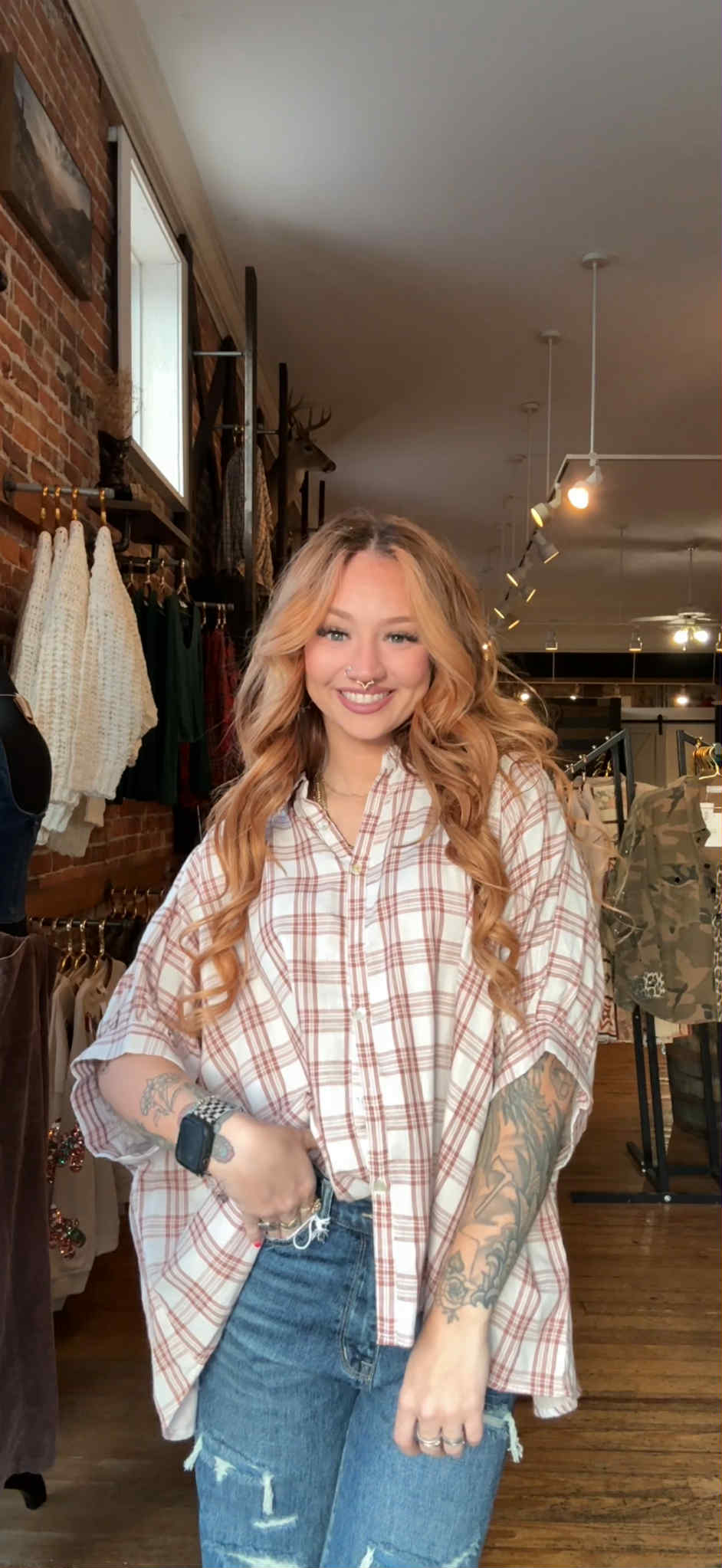 Cranberry Wine - Plaid Dolman Top