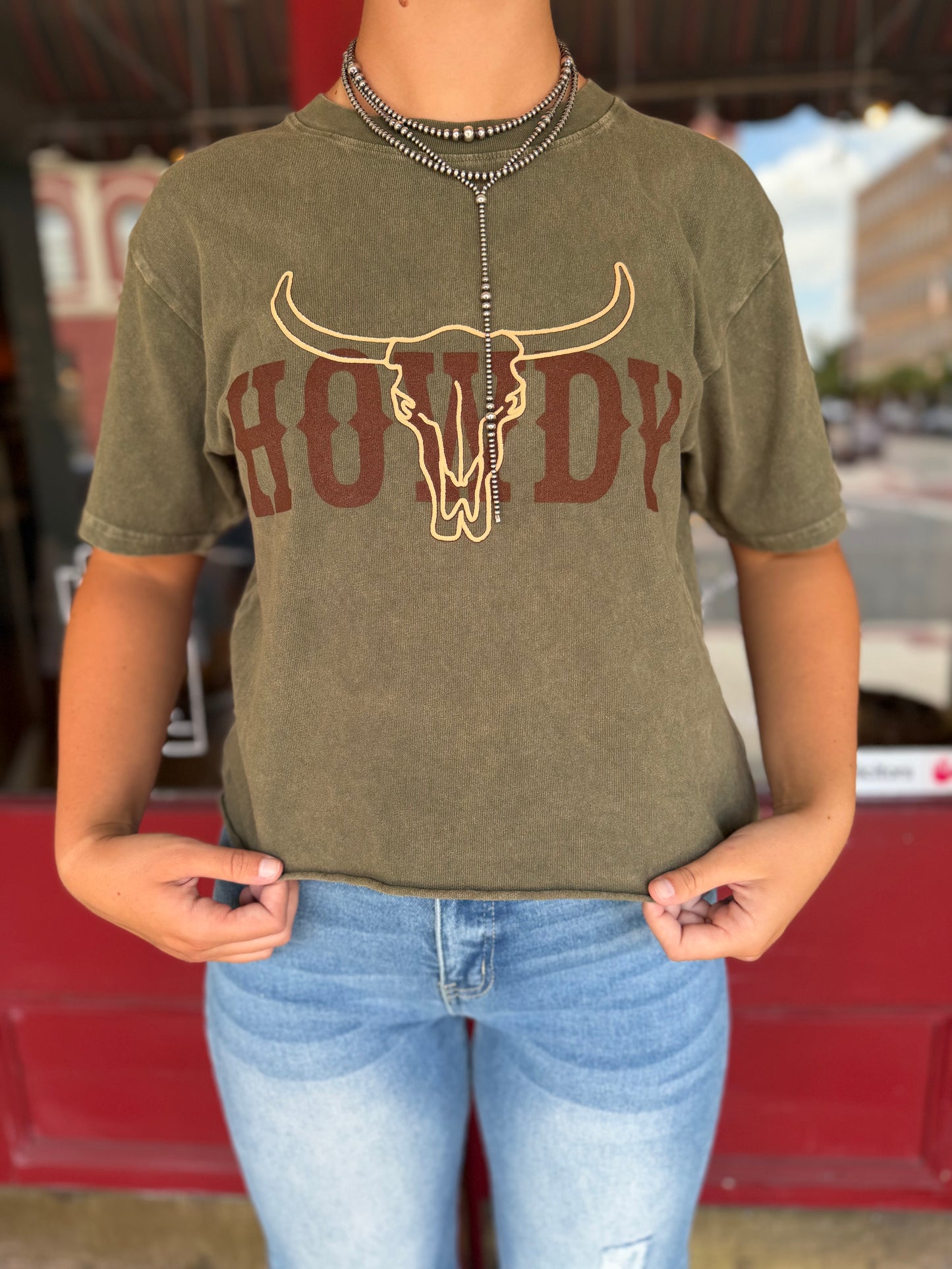 Longhorn Legacy – Olive Crop Tee