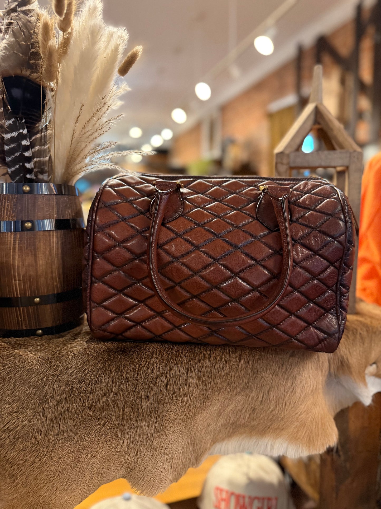 Diamond Stitch – Brown Leather Speedy Bag