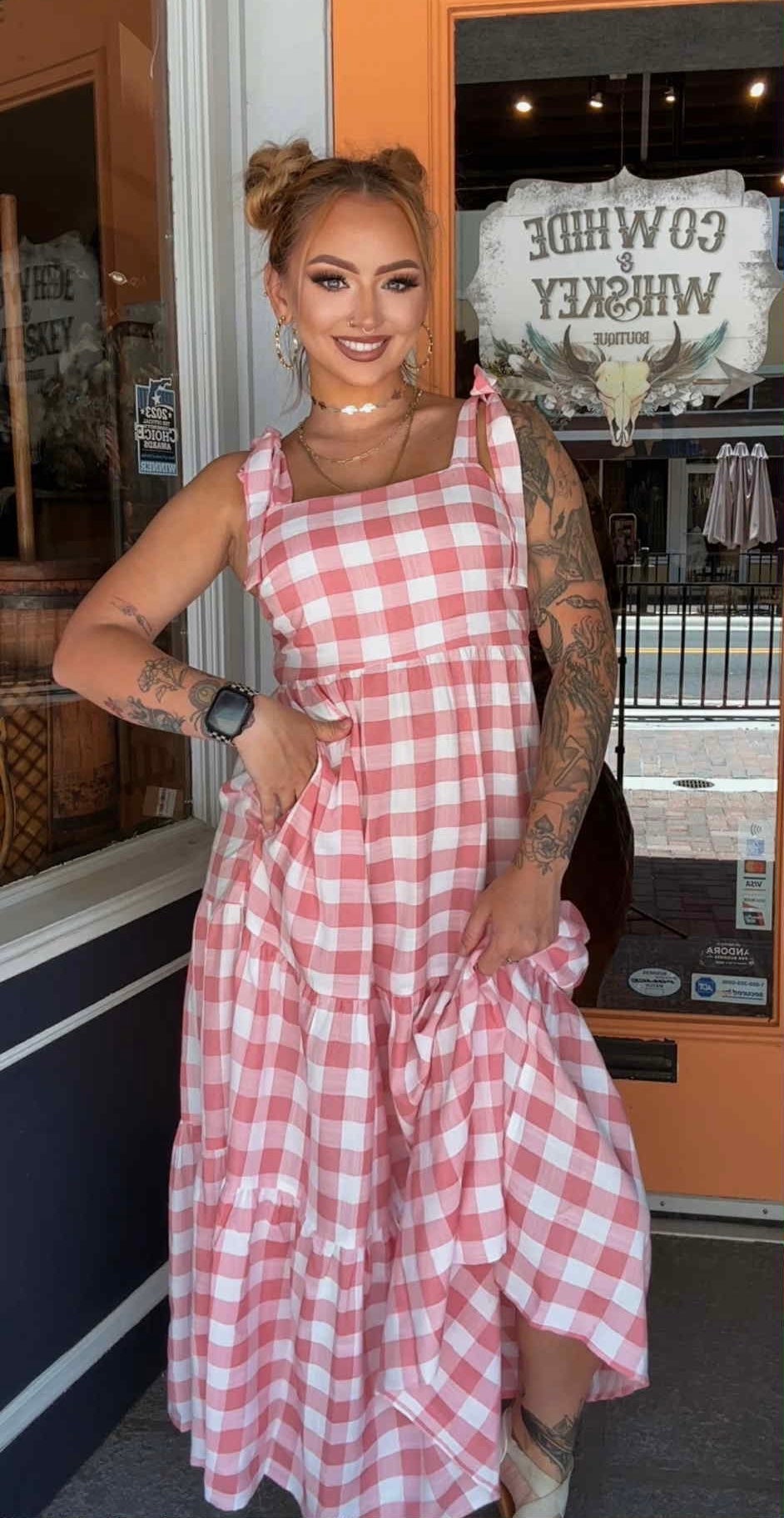 Wander & Woven - Pink Gingham Maxi Dress