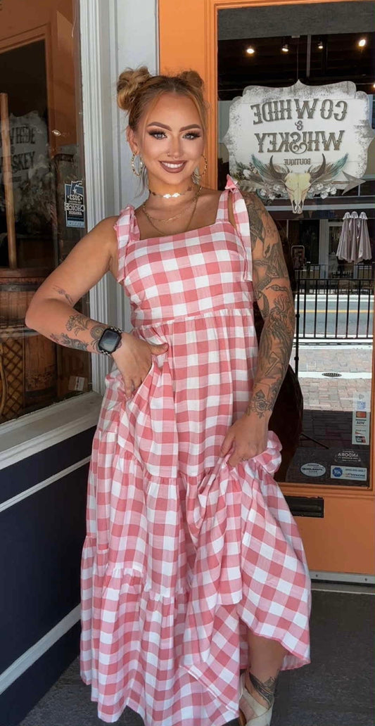 Wander & Woven - Pink Gingham Maxi Dress