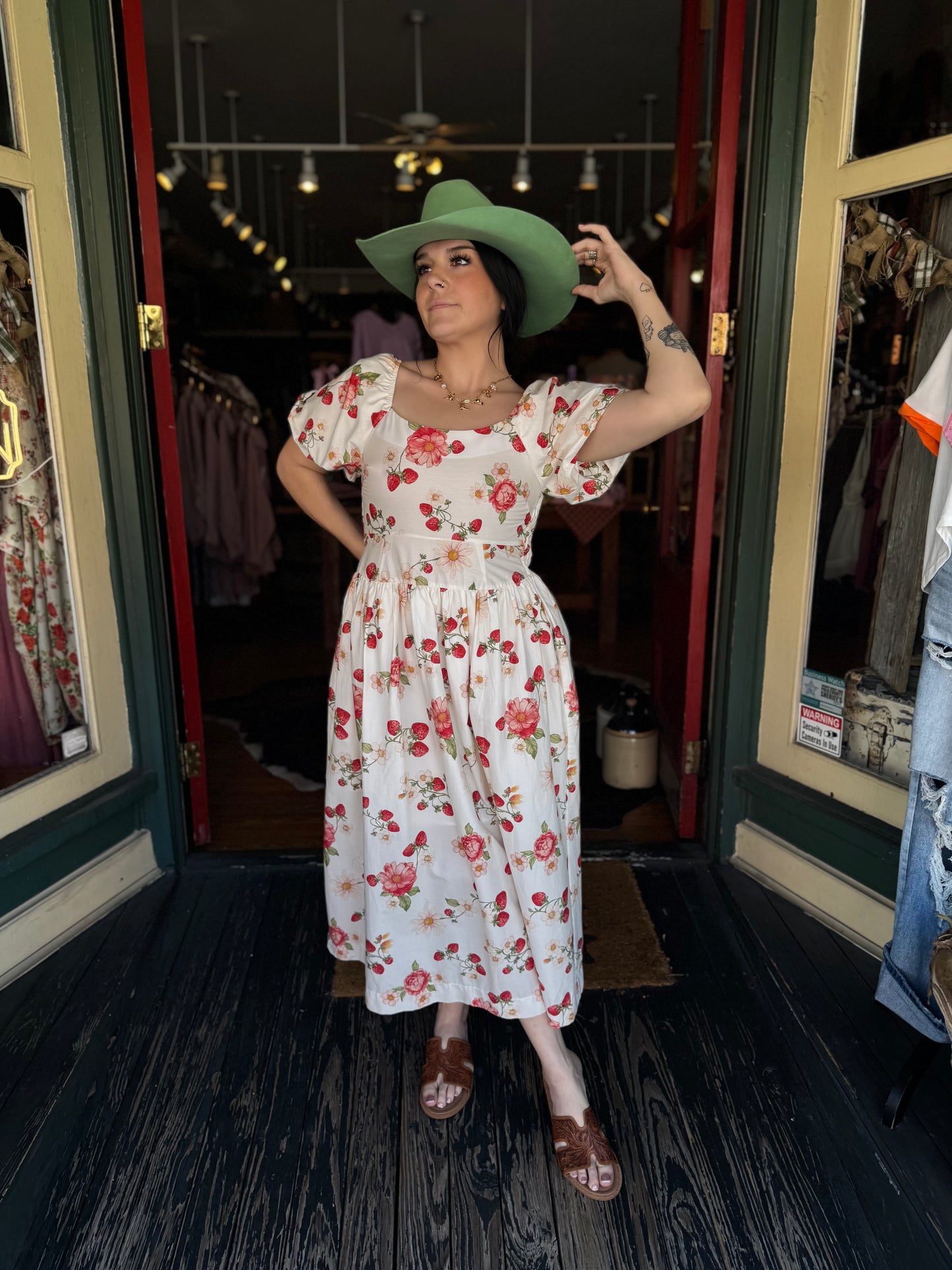 Strawberry Vine – White Midi Dress