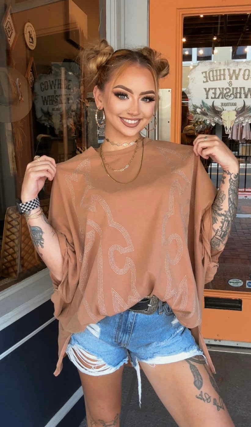Glitter Boot Stitch - Camel Dolman Top