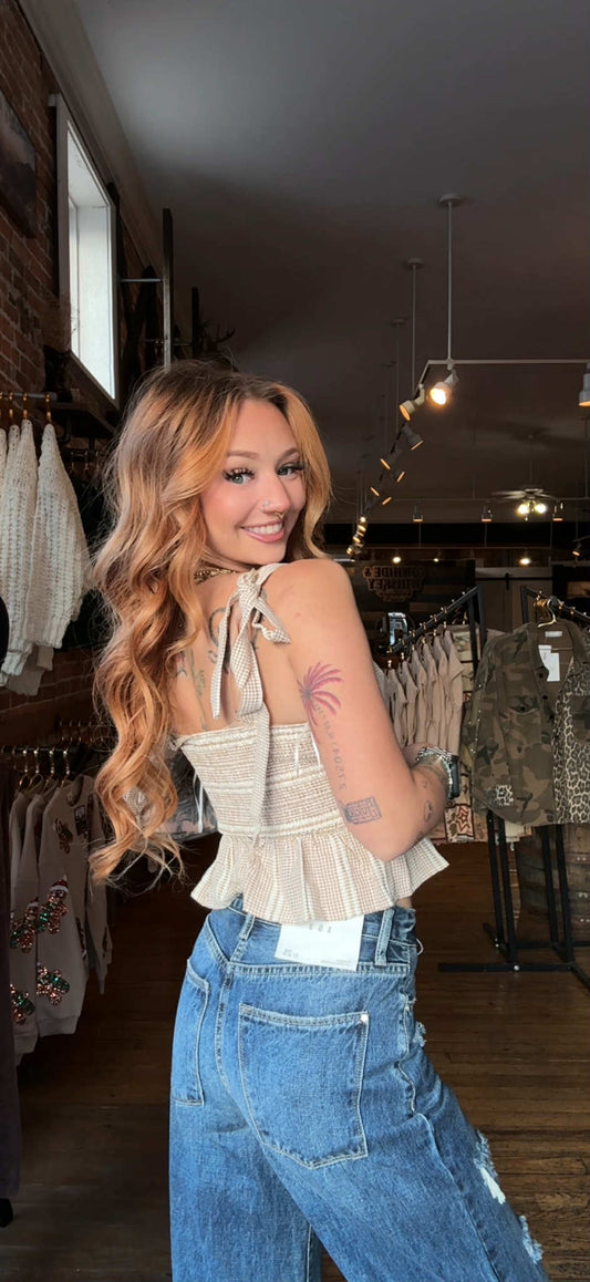 Crosswind Check - Peplum Tan Tank