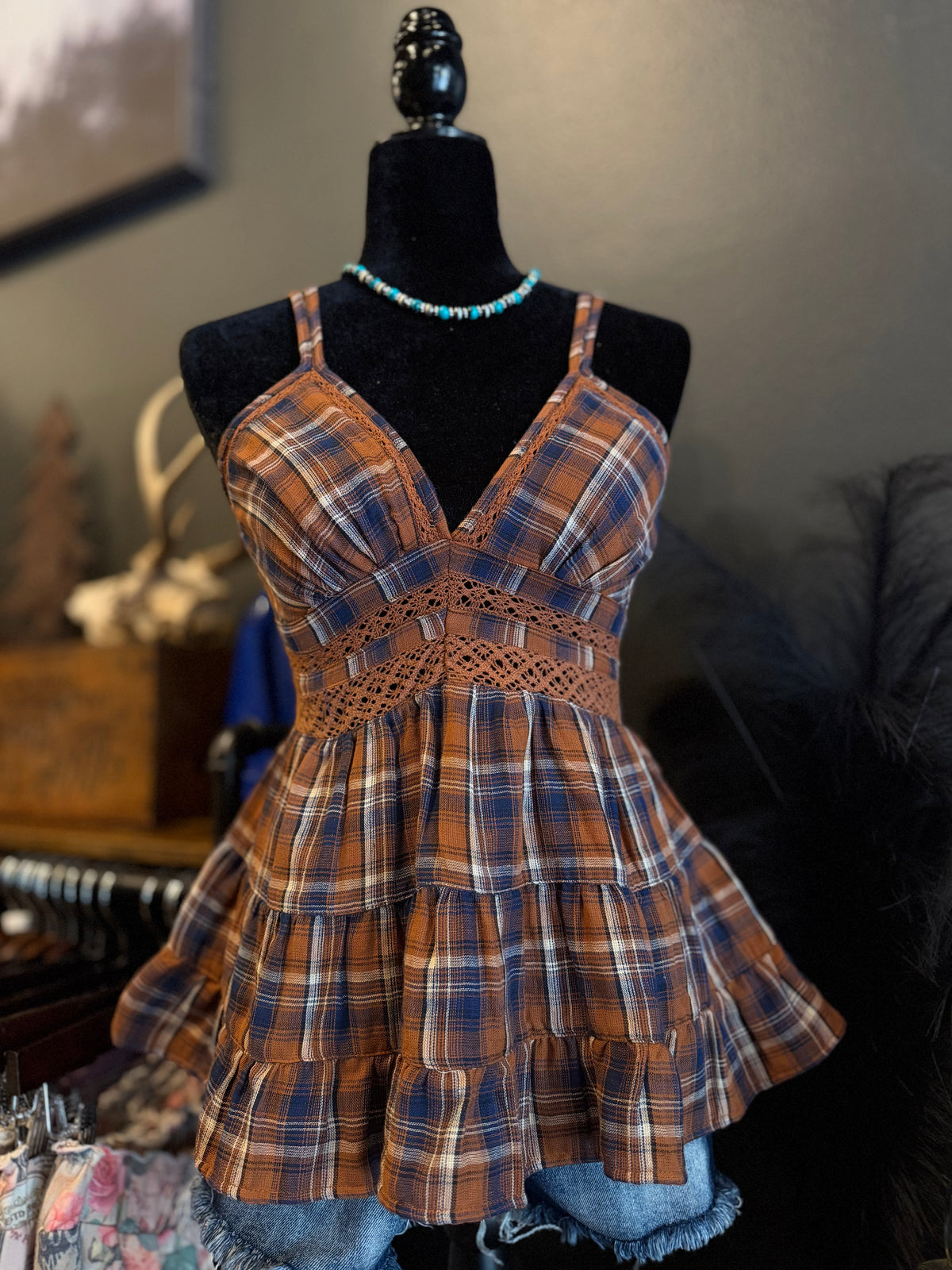 Bluewood Creek – Plaid Tiered Tank Top