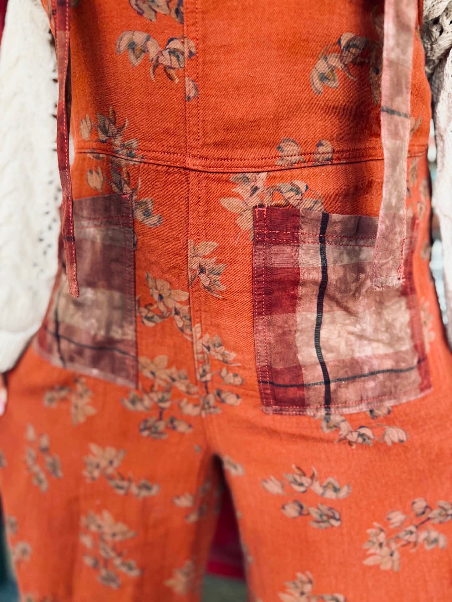 Harvest Bloom – Plaid Patch Rust Overalls