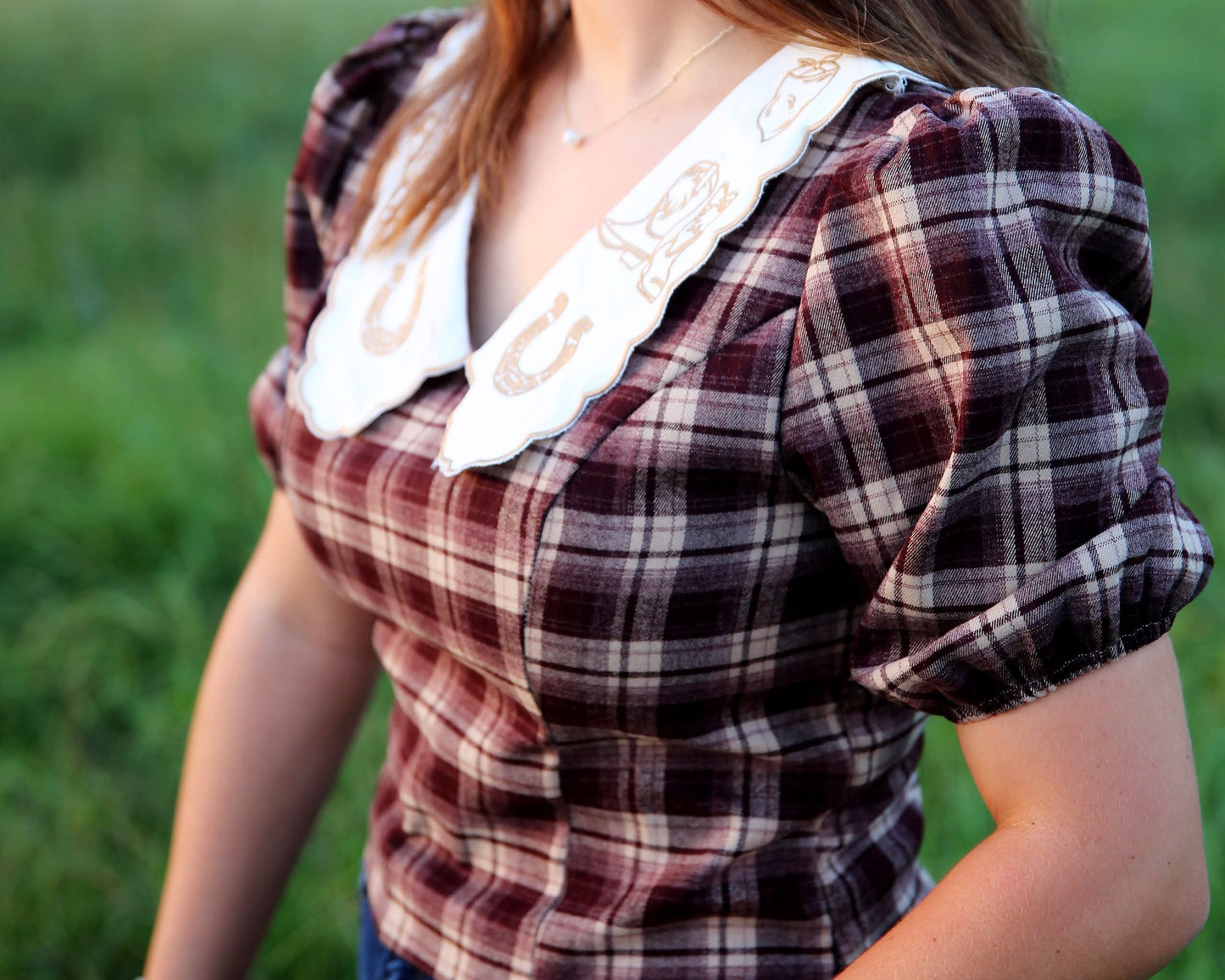 Rustic Saddle – Brown Plaid Peter Pan Collar Top