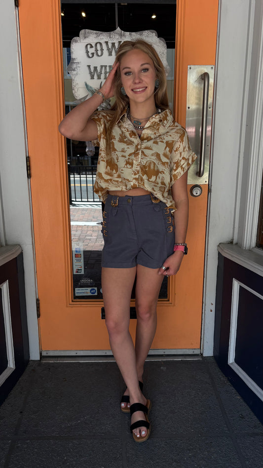 Buffalo Trail – Beige Button Down Top