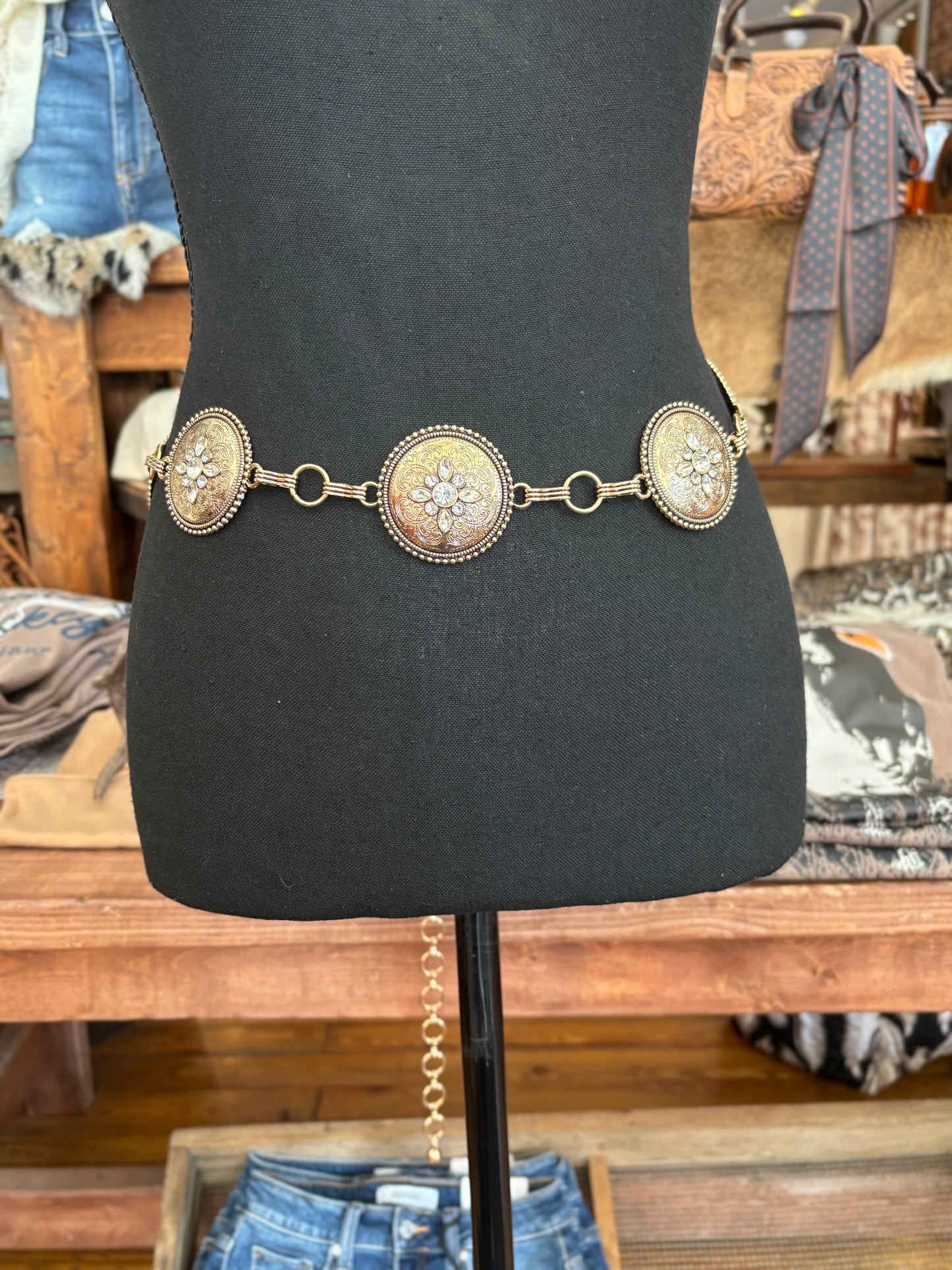 Gold & Rhinestone Circle Belt