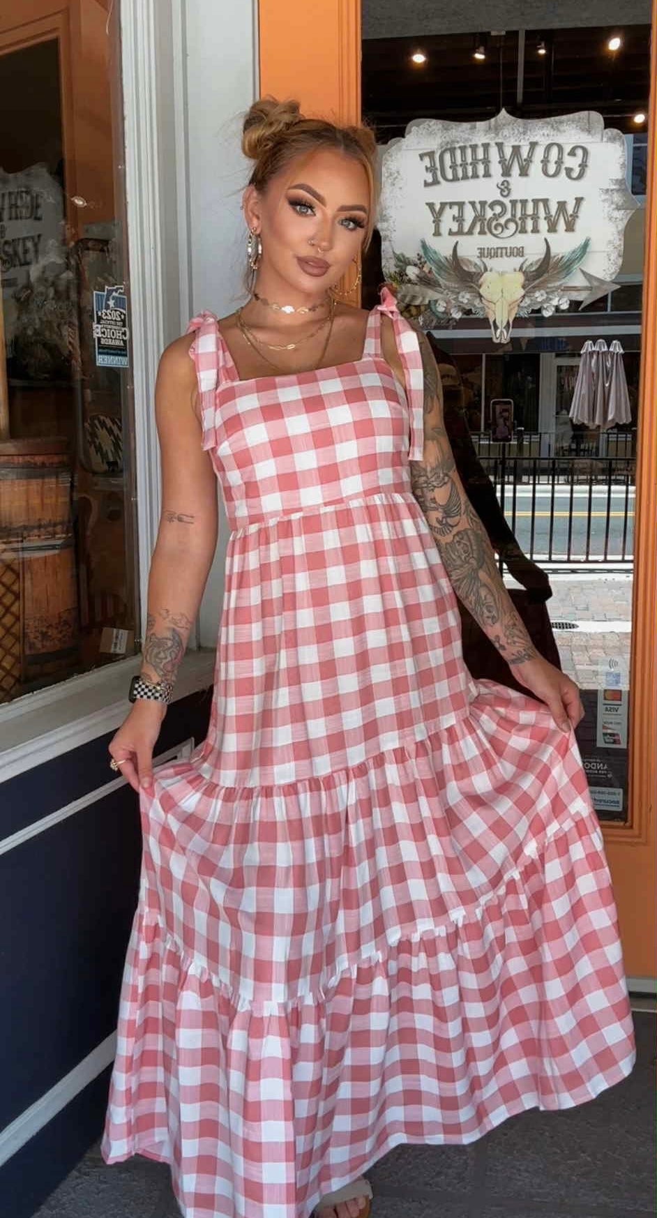 Wander & Woven - Pink Gingham Maxi Dress