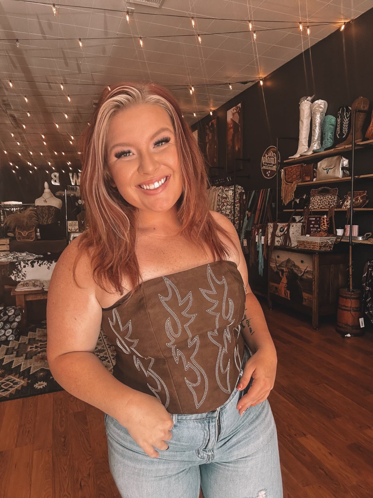 Boot Stitch Corset - Brown Top