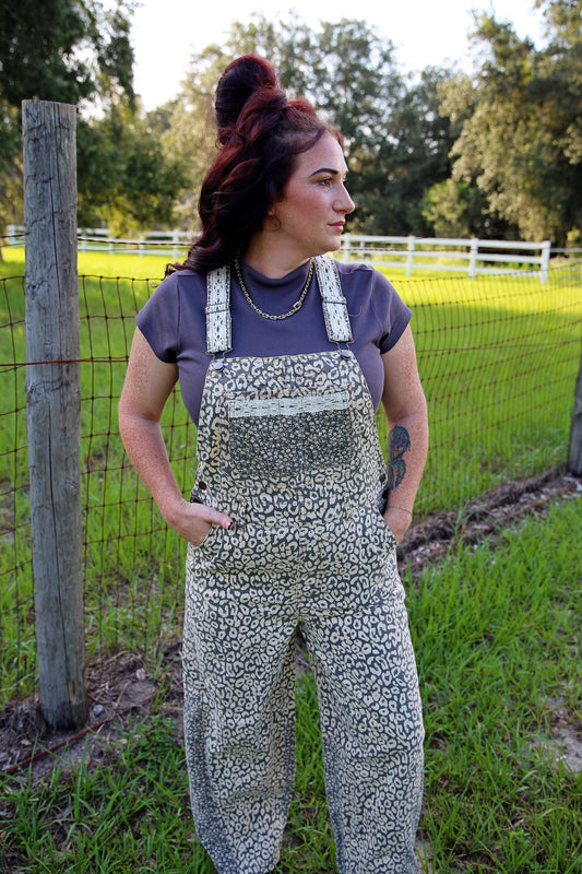 Feral Fields – Grey Leopard Overalls