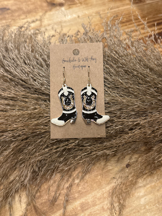 Black Horseshoe Boot - Earrings