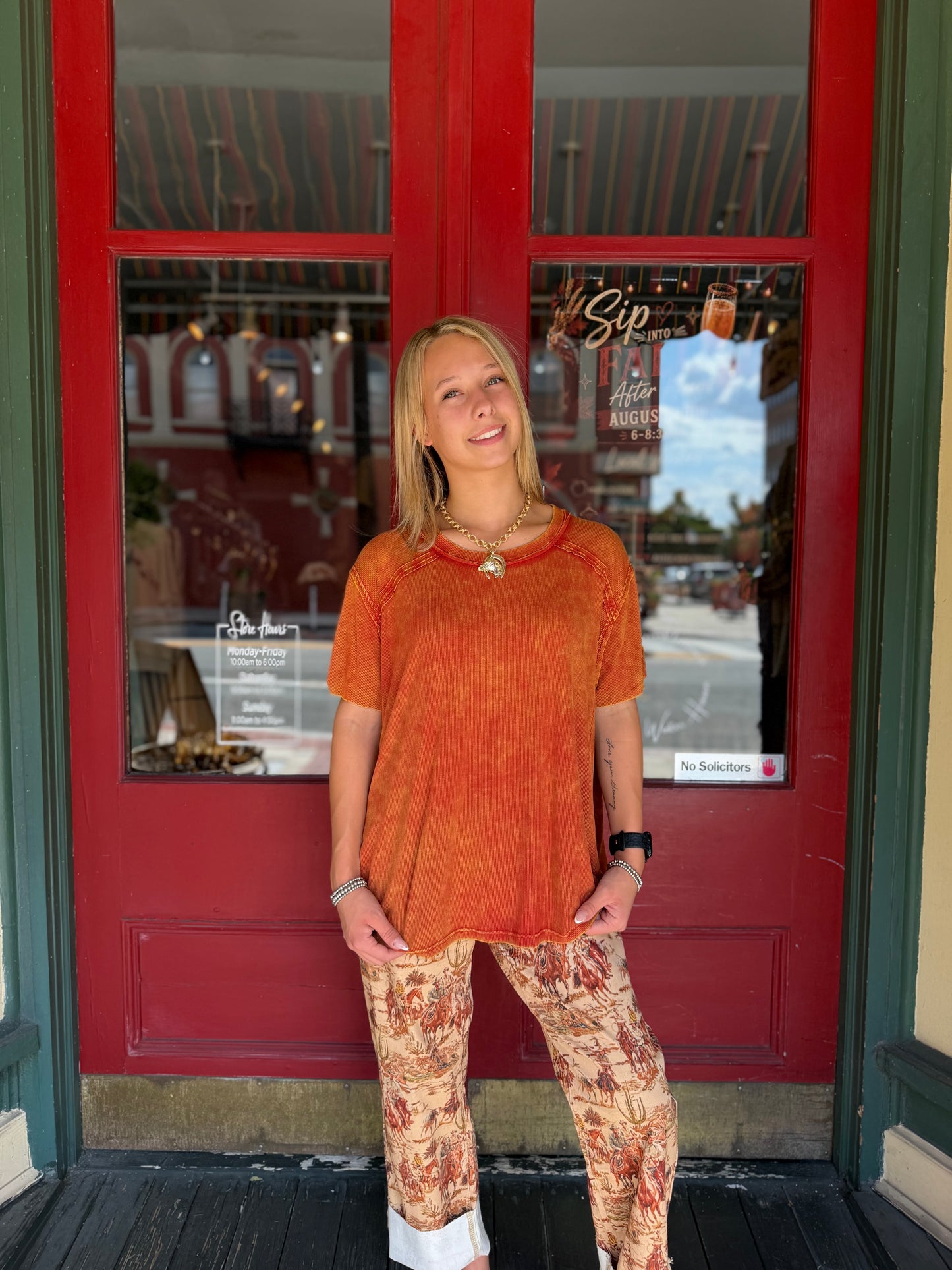 Washed Away – Burnt Orange Acid Wash Top