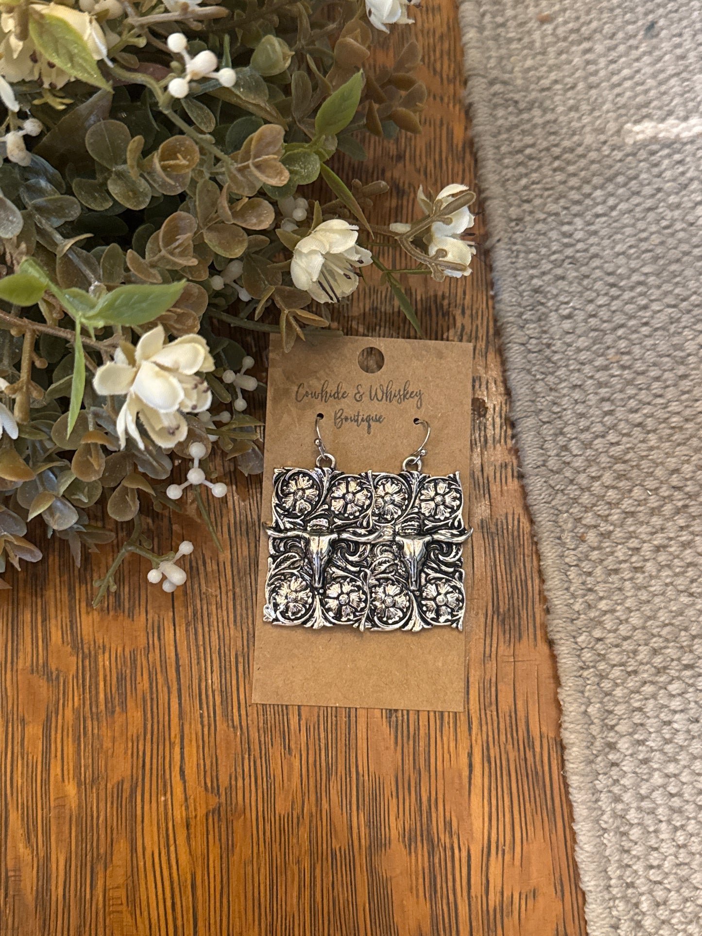 Tooled Longhorn - Earrings