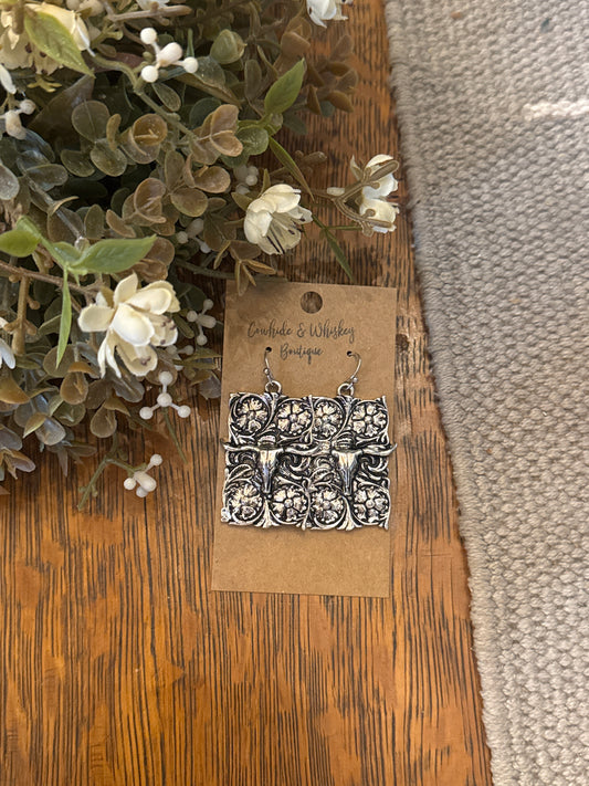 Tooled Longhorn - Earrings