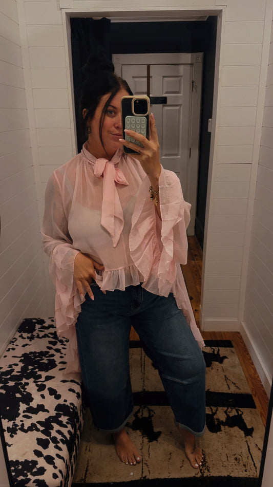 Dust & Grace – Pink Tie-Neck Blouse