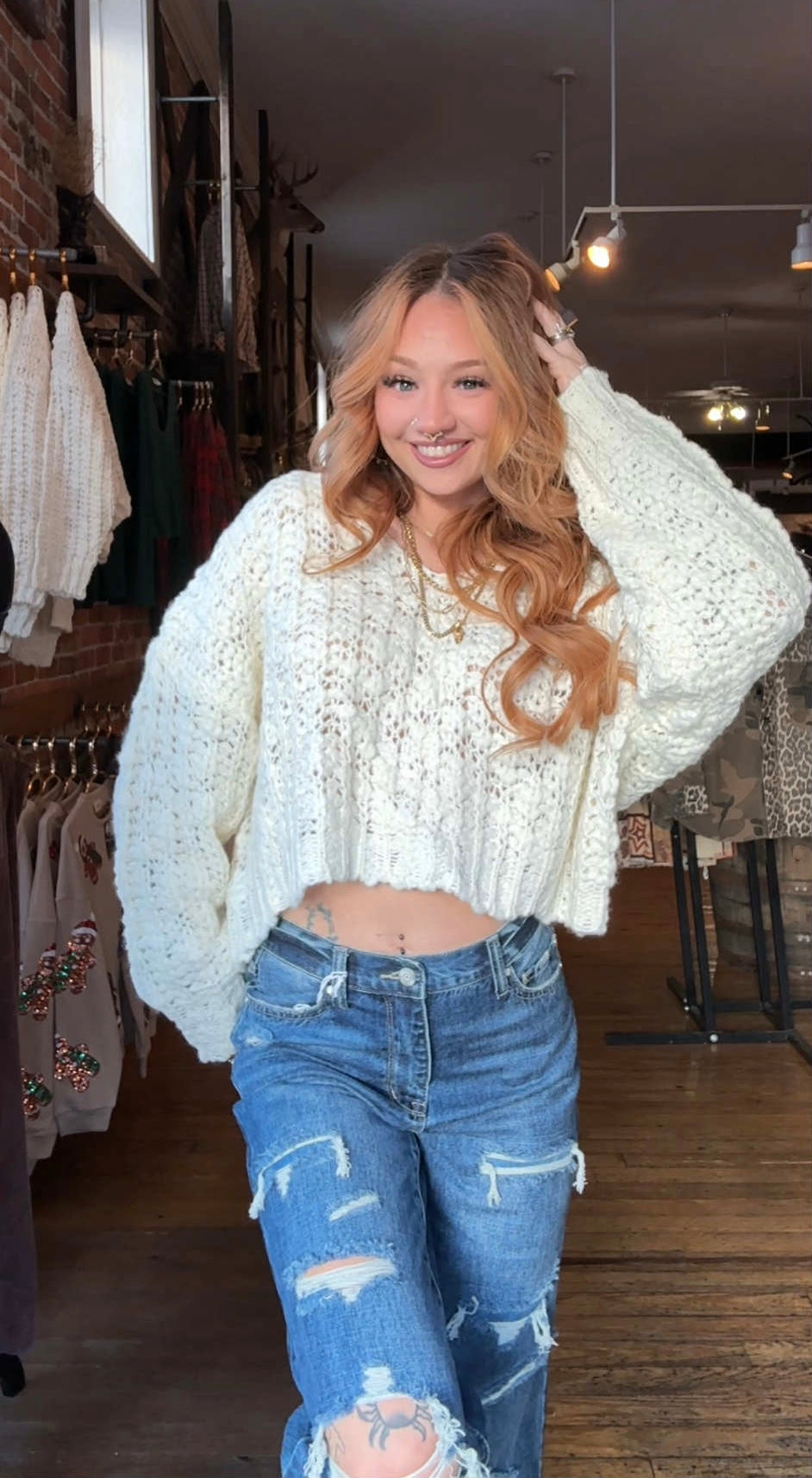 Snowfall Snuggle - Ivory Crop Sweater
