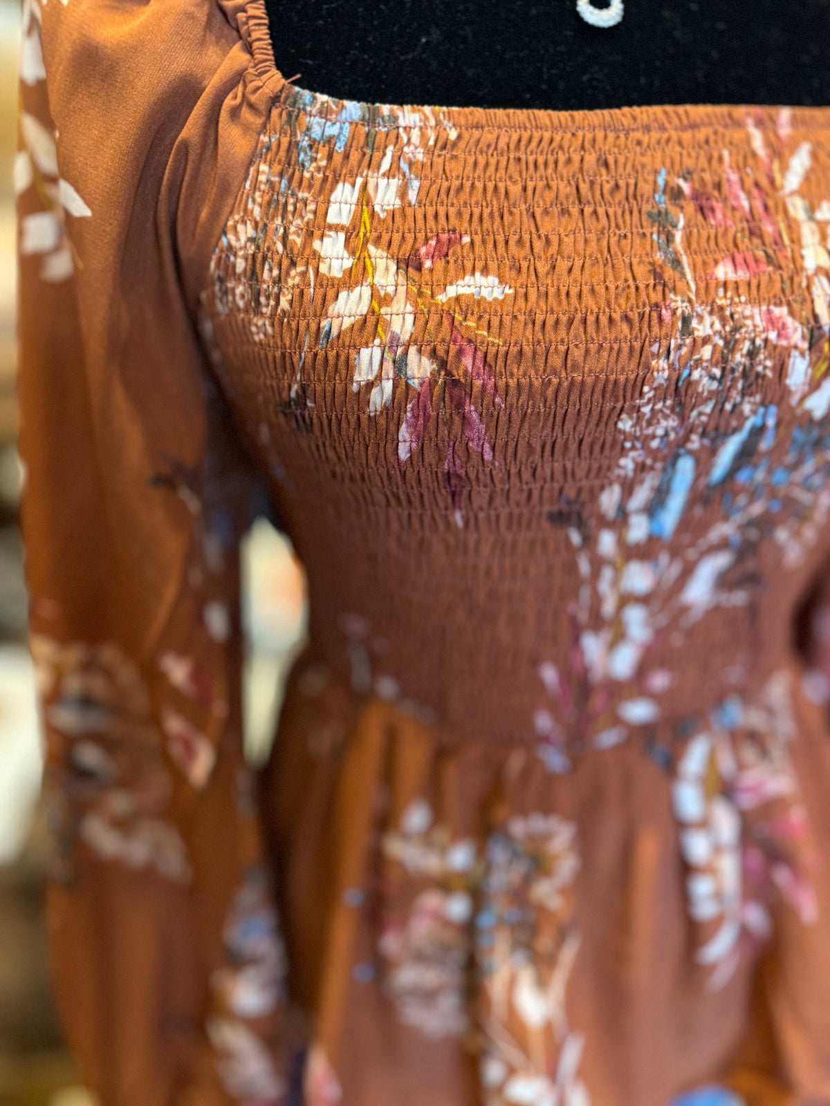 Rustic Romance – Floral Smocked Top