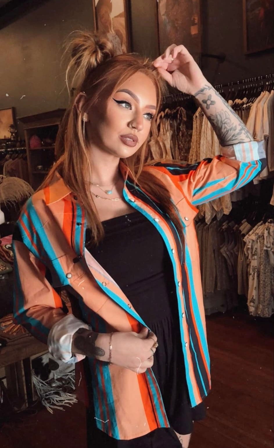 Peach Stripe - Vintage Brush Popper Top