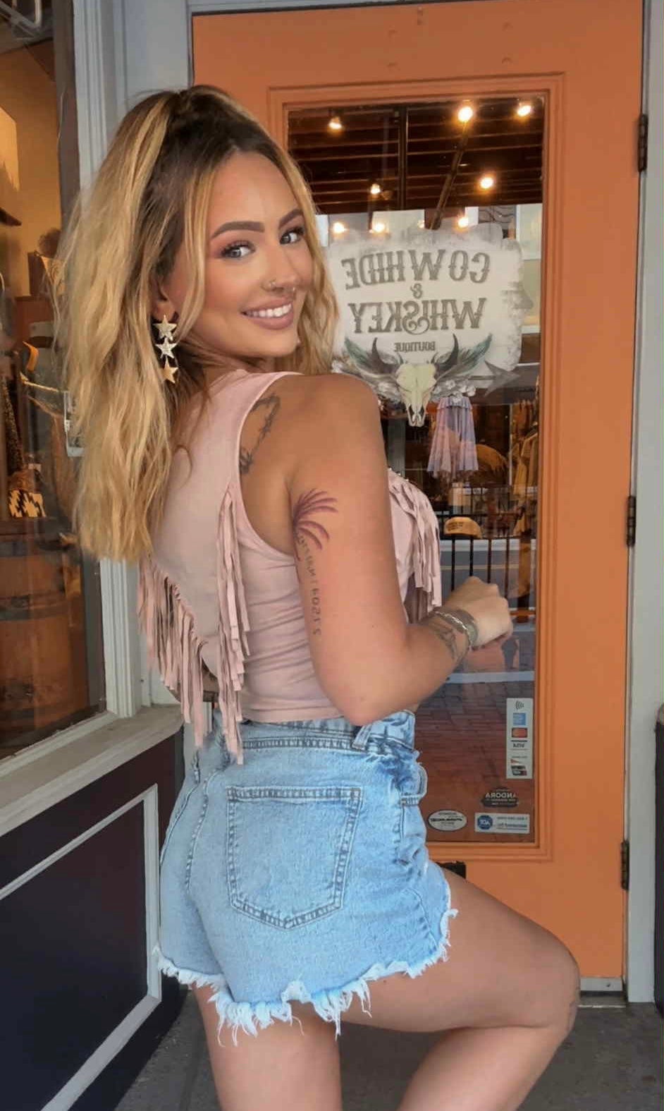 Fringed Outlaw - Pink Taupe Tank