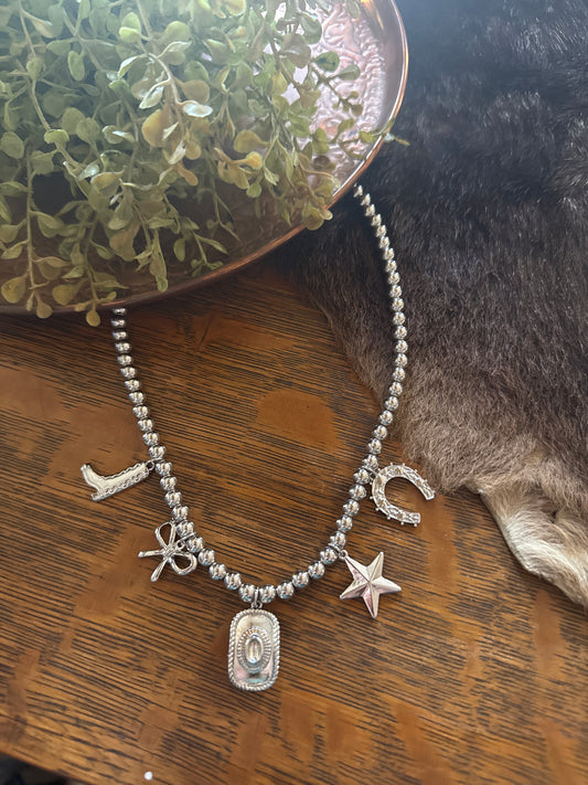 Beaded Charm - Silver Necklace