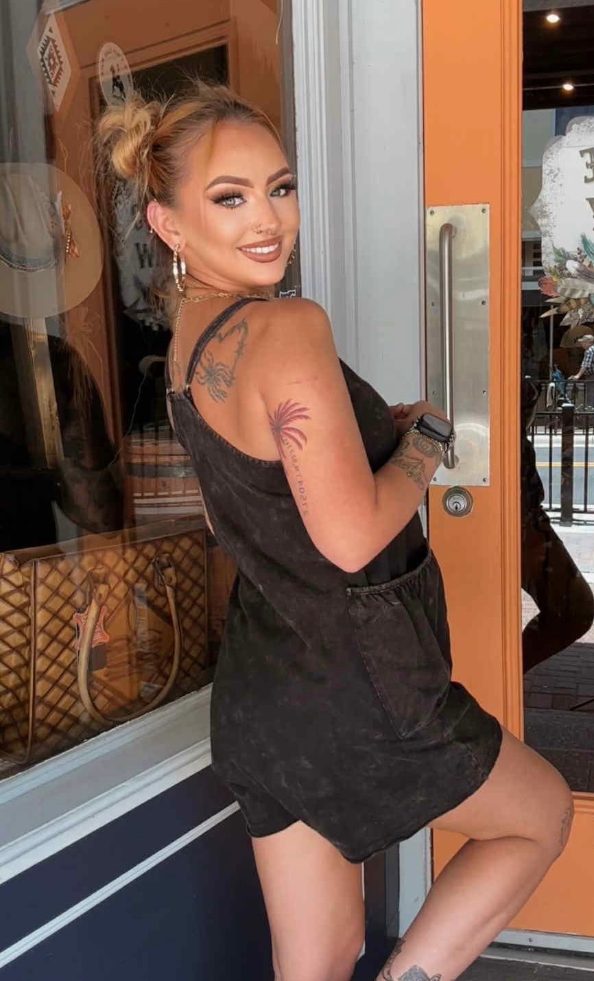 Summer Walk - Black Acid Wash Romper