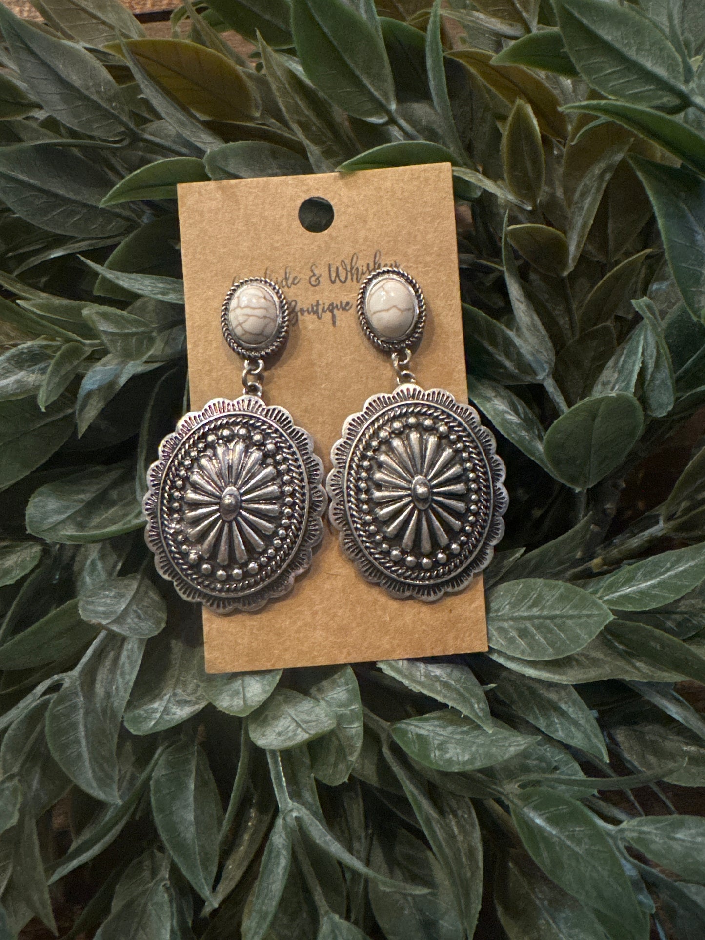 White Stone Concho - Earrings