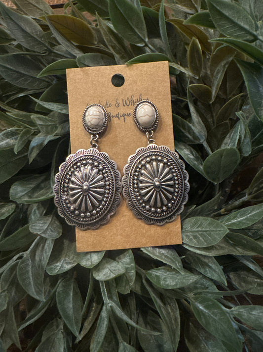 White Stone Concho - Earrings
