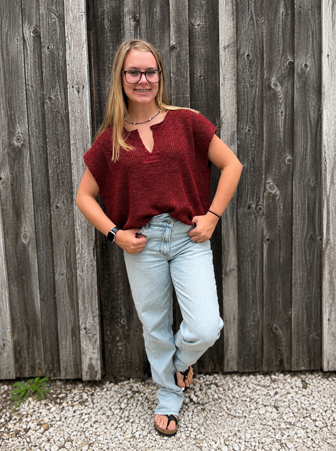 Woven Charm – Dark Brick Chunky Knit Sweater