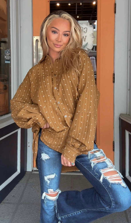 Bourbon & Bows - Camel Button Top