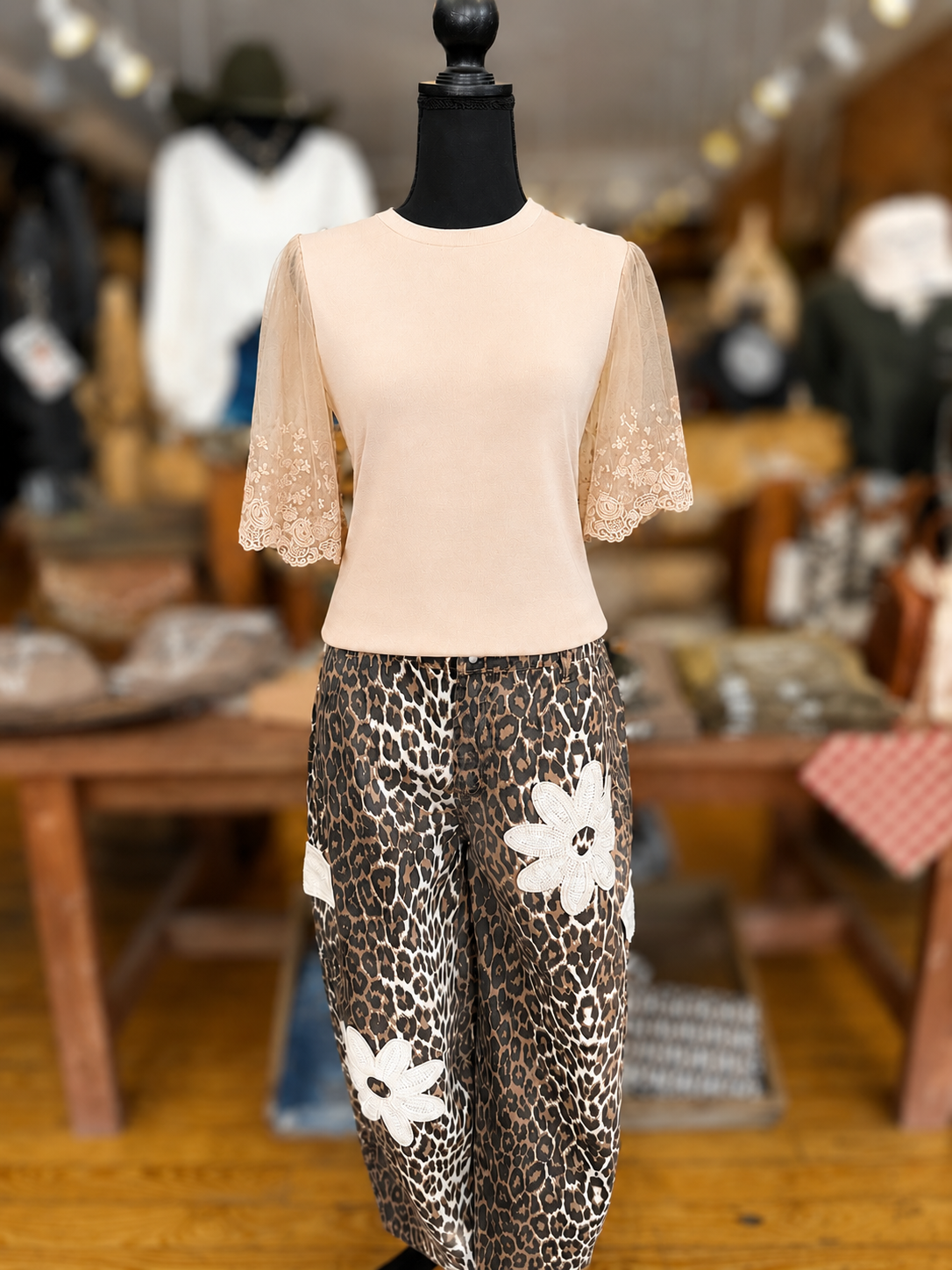 Lovely in Lace – Beige Knit Top