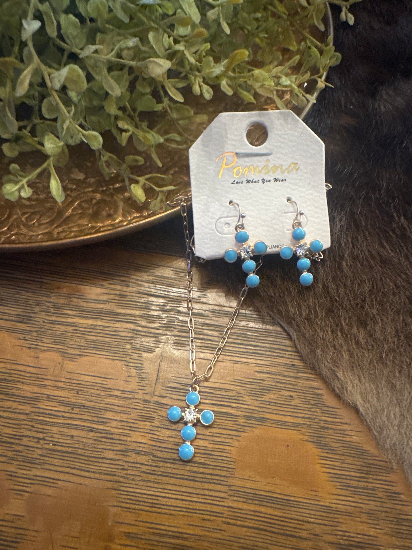 Teal Bubble Cross - Necklace