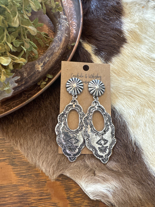 Silver Scalloped Concho - Earrings