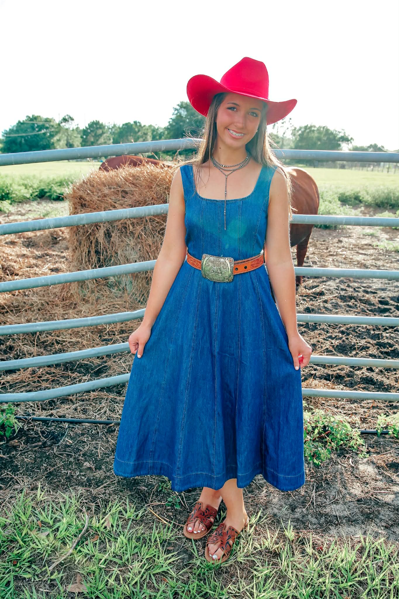 Sweet Line-Denim Midi Dress