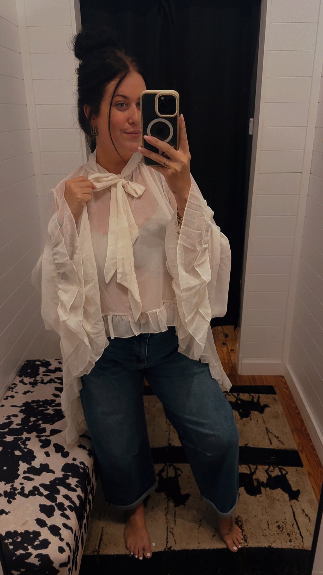 Dust & Grace- White Tie- Neck Blouse
