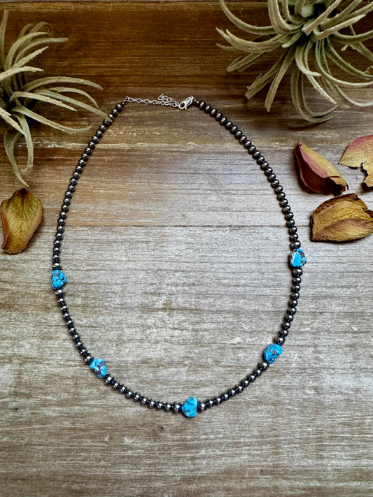 Golden Hill Turquoise & Sterling Silver Pearl Necklace – 16" + Extender