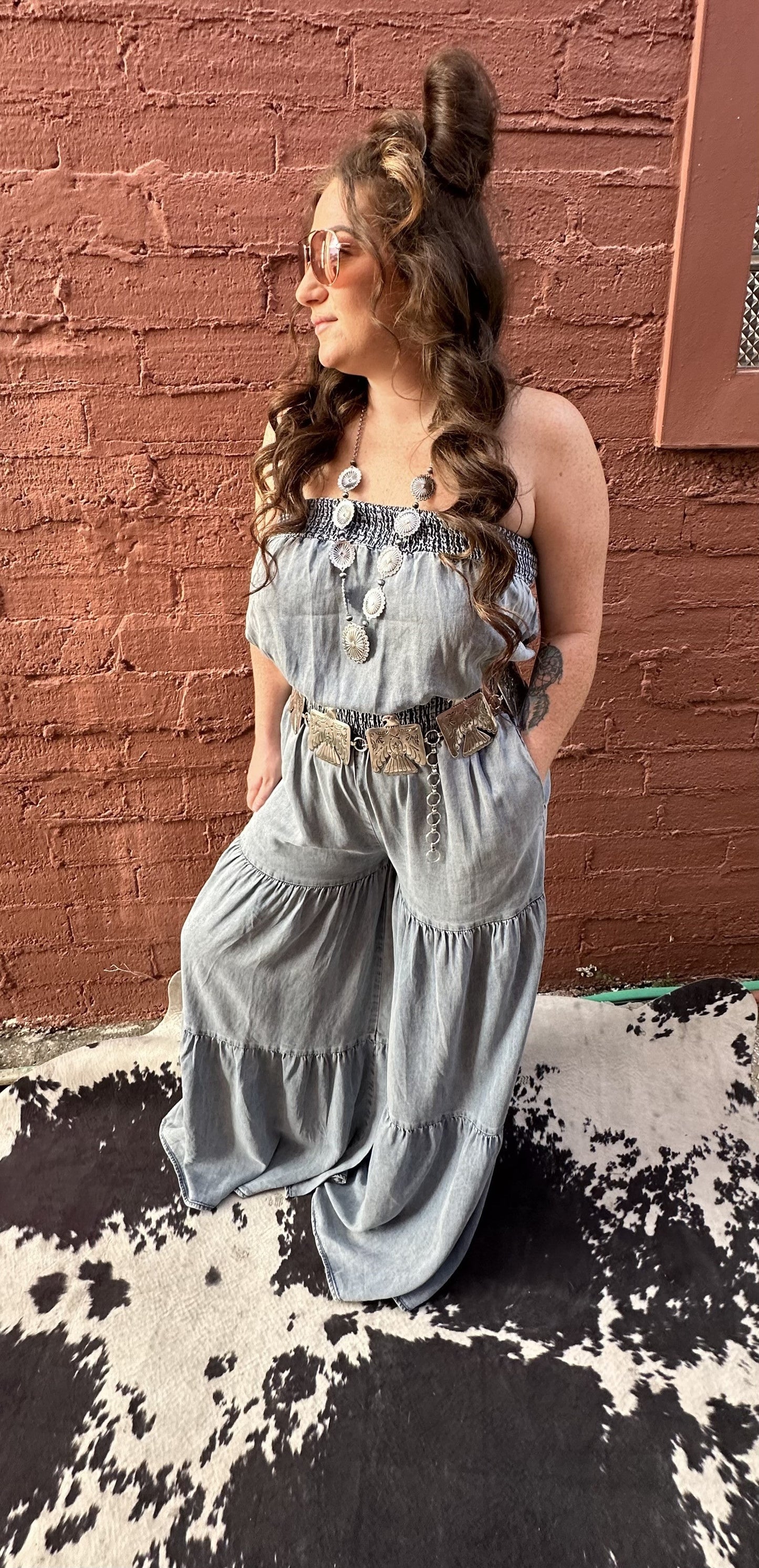 Blue Bell Babe - Ruffle Denim Jumpsuit