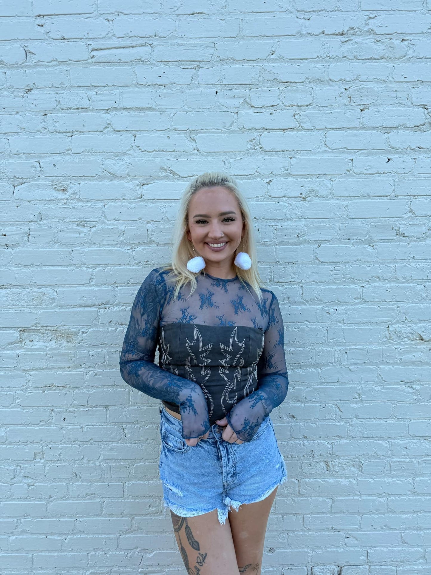 Flying Floral Mesh - Deep Teal Top