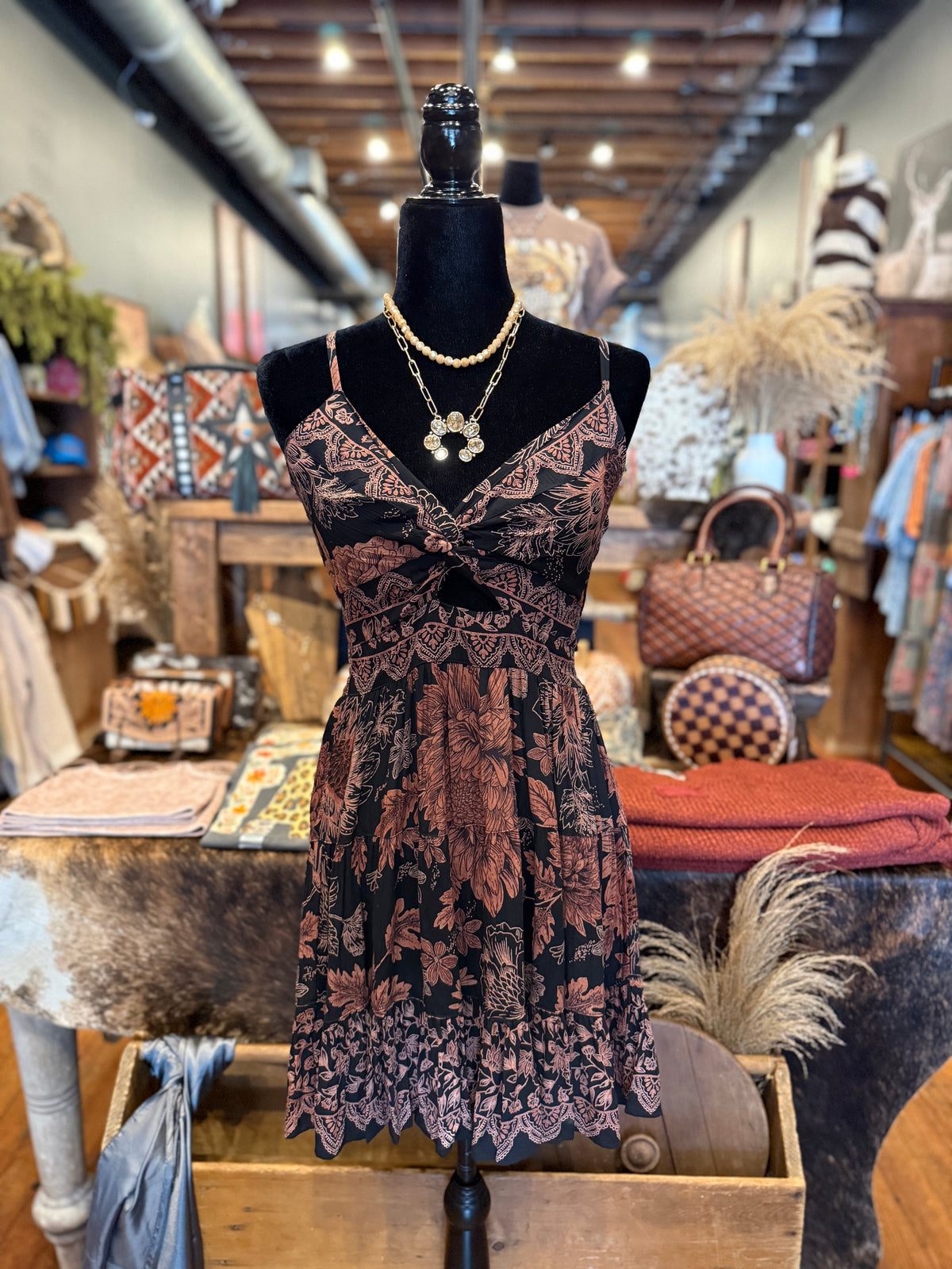 Cinnamon Flora - Twist Knot Mini Dress
