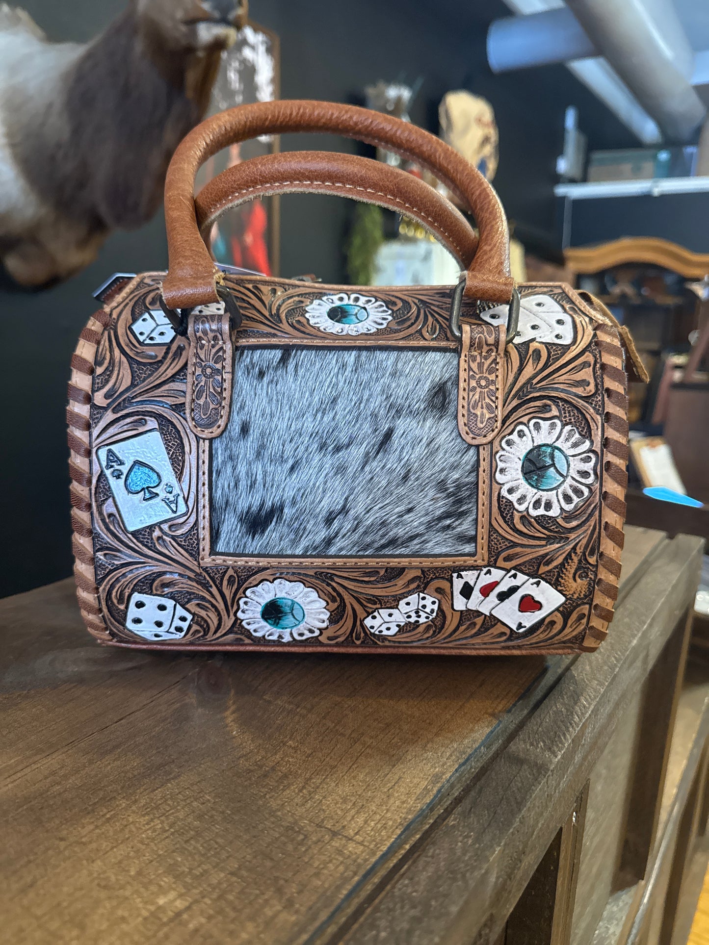 Gamble it - Cowhide/Teal Small Speedy