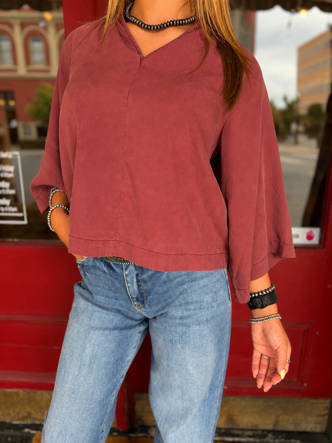 Weathered Rose – Maroon Bell Sleeve Top