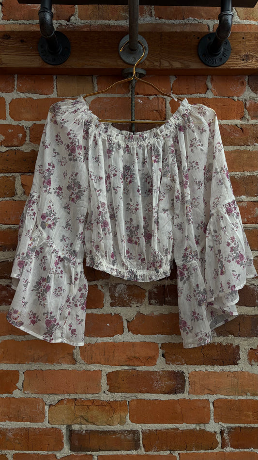 Petal Breeze – White Floral Top