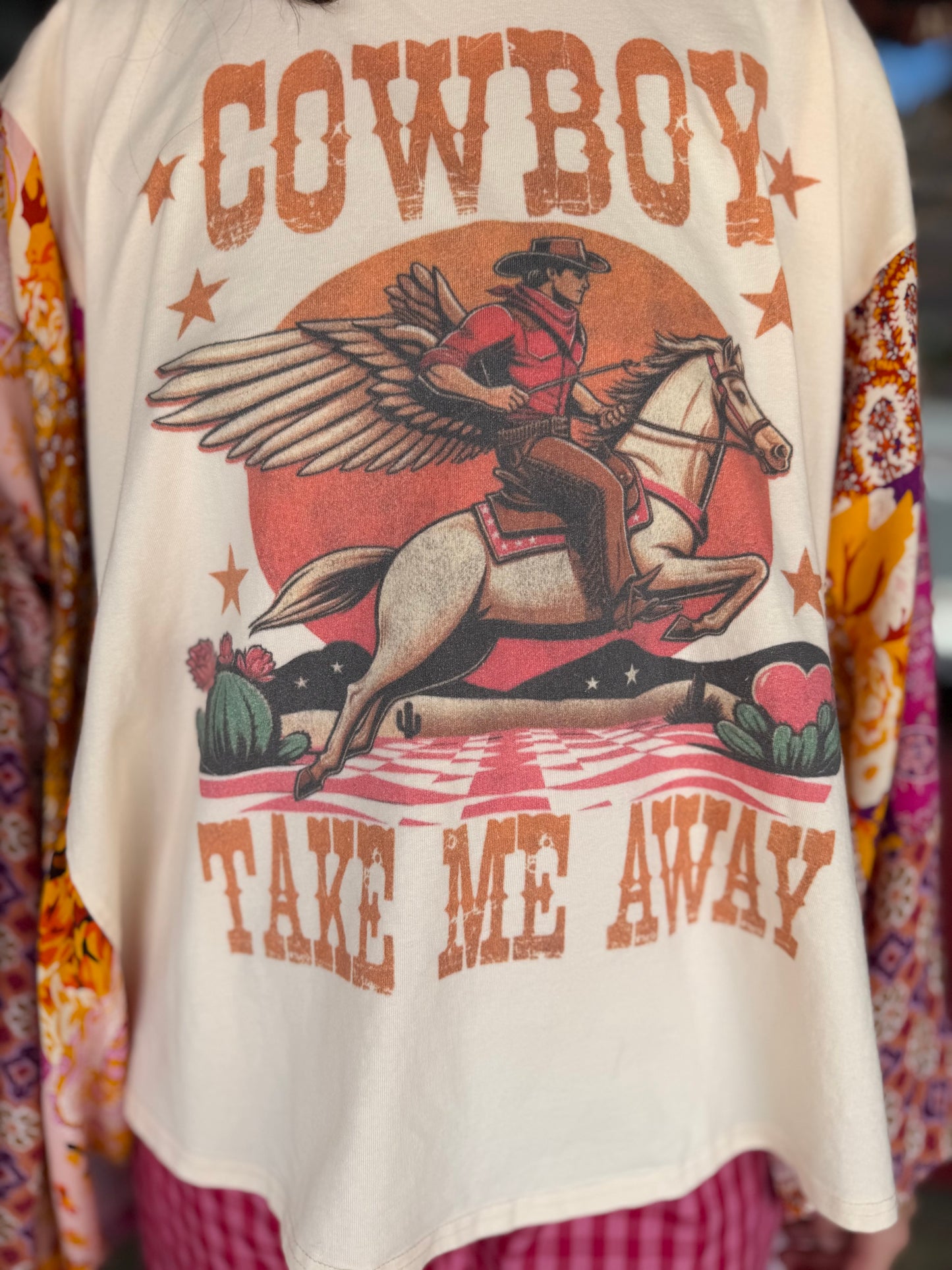 Cowboy Chaos – White Mixed Print Poncho Shirt