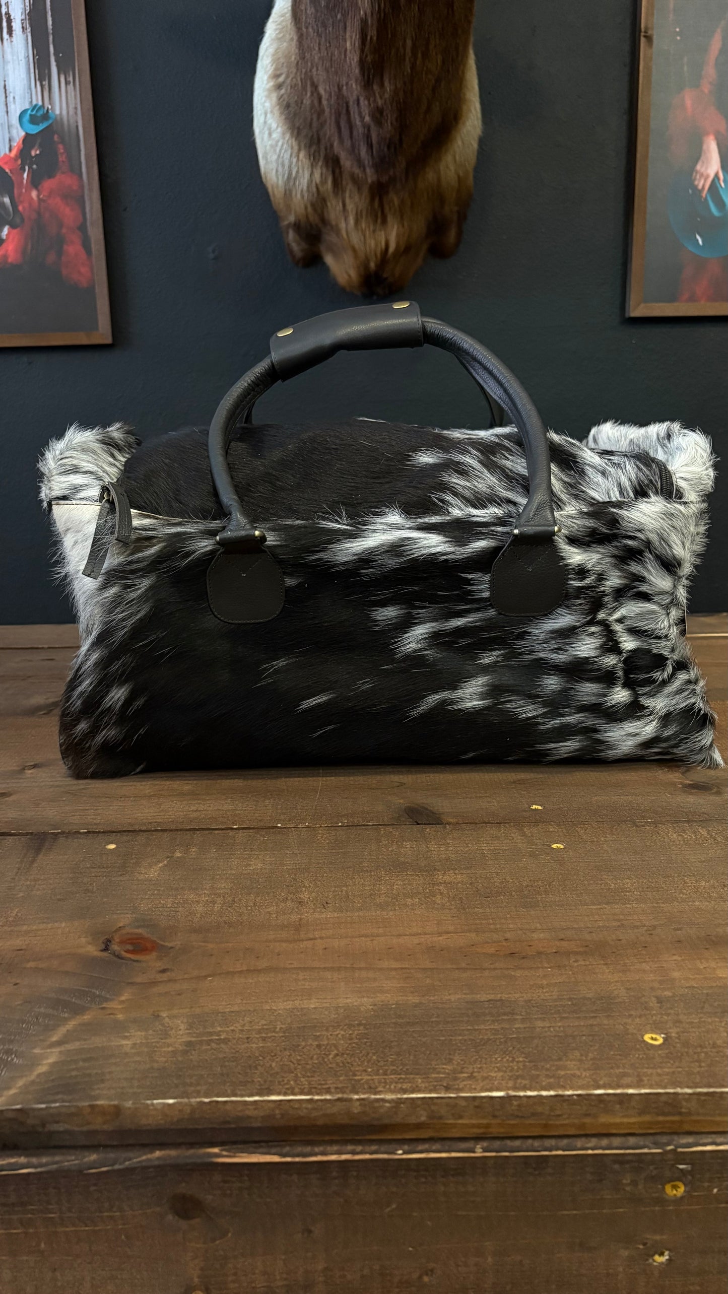 Classic B&W Cowhide Duffle Bag - XL