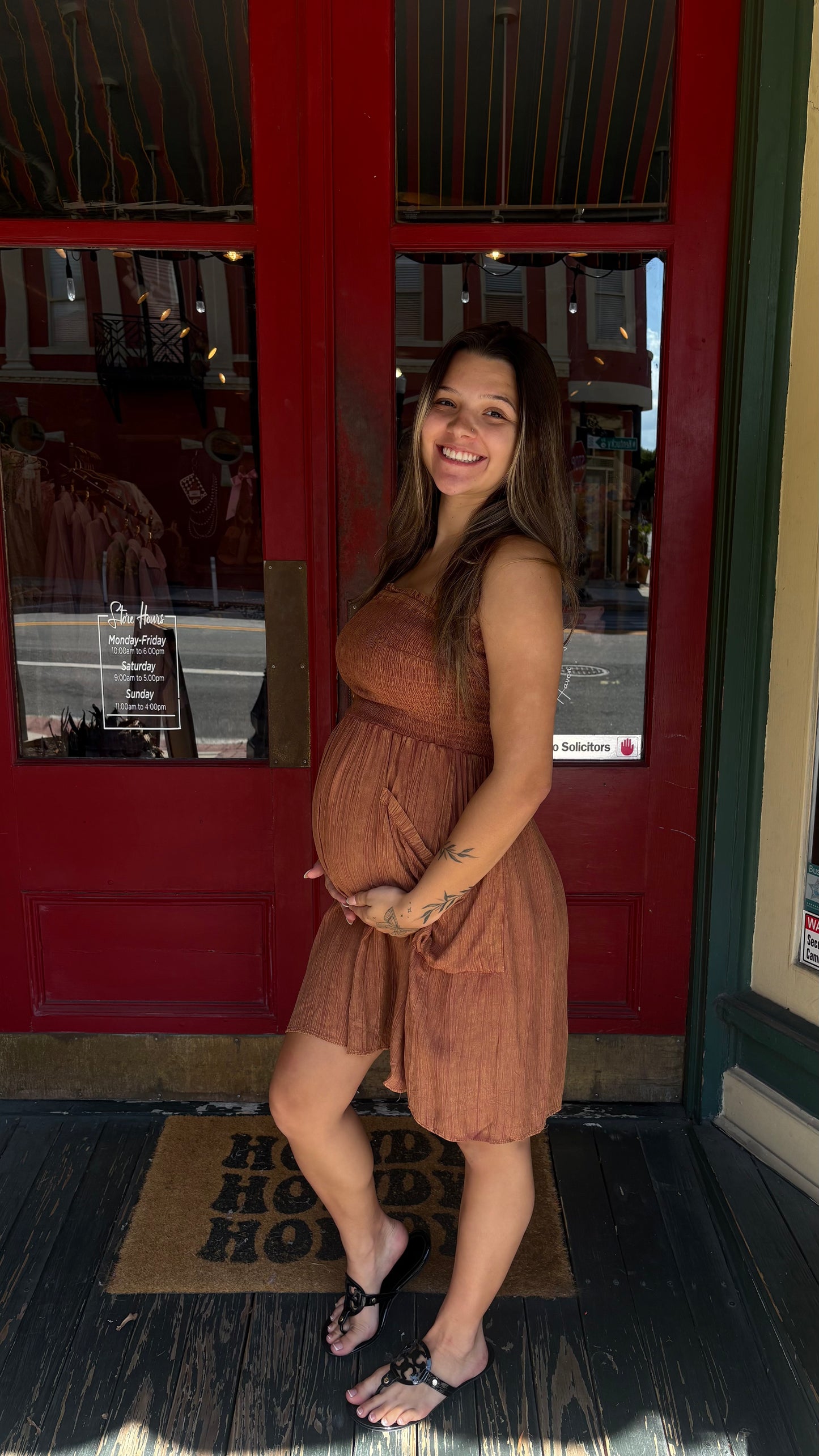 Timberline Breeze – Brown Smocked Mini Dress