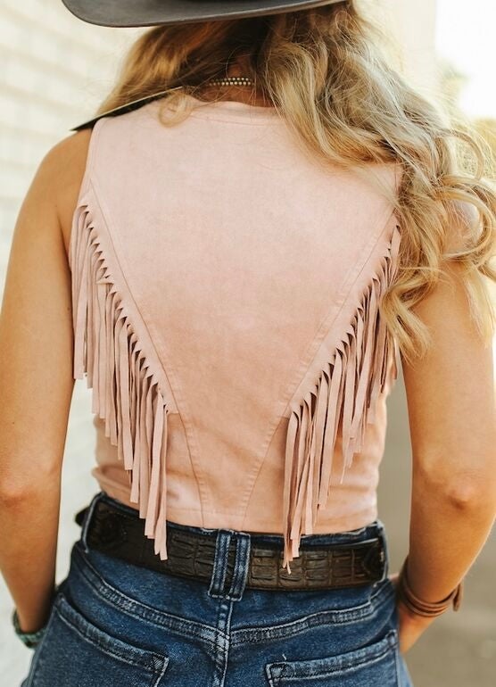 Fringed Outlaw - Pink Taupe Tank