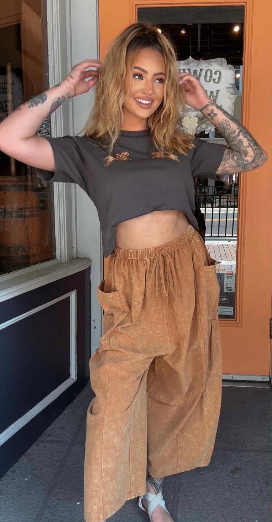 Rustling Leaves - Rust Acid Wash Pants