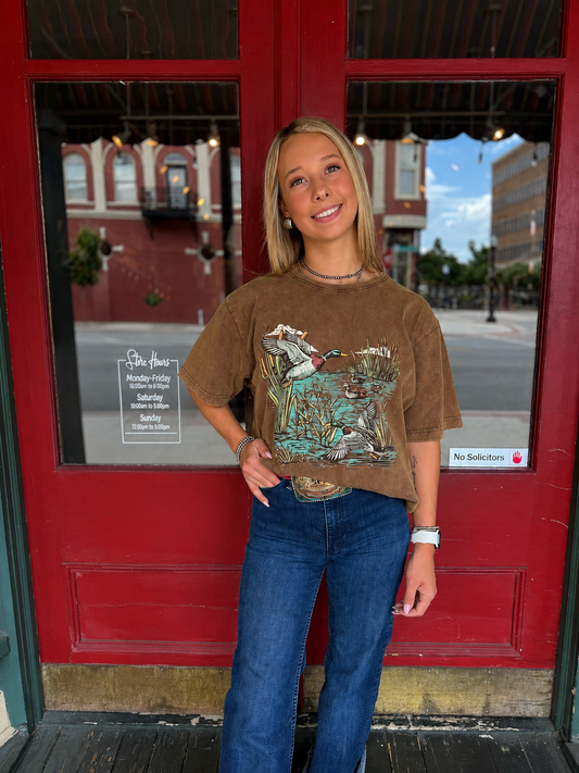 Marshland Muse – Brown Acid Wash Graphic Tee